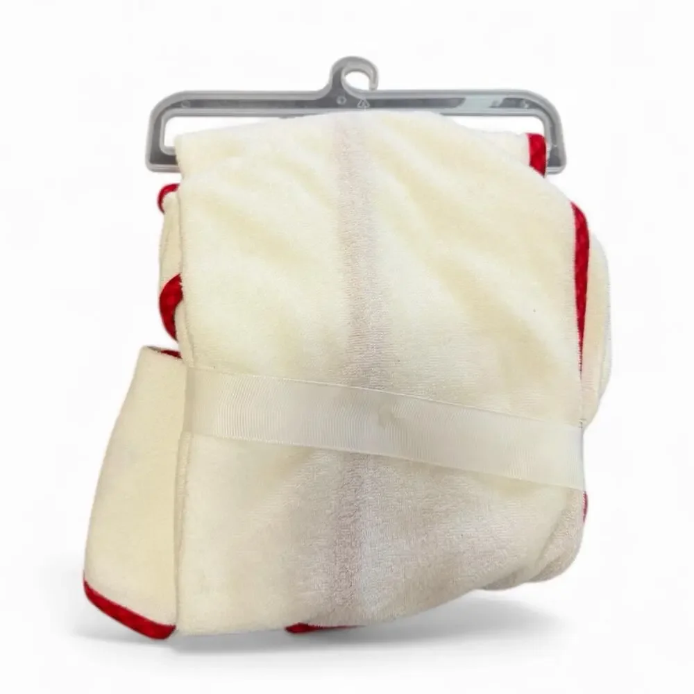 Hooded Towel & Washcloth Set Infant Baby White Red Santa's Little Helper NEW